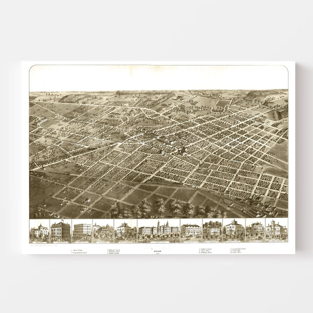 Vintage Map of Adrian, Michigan 1866