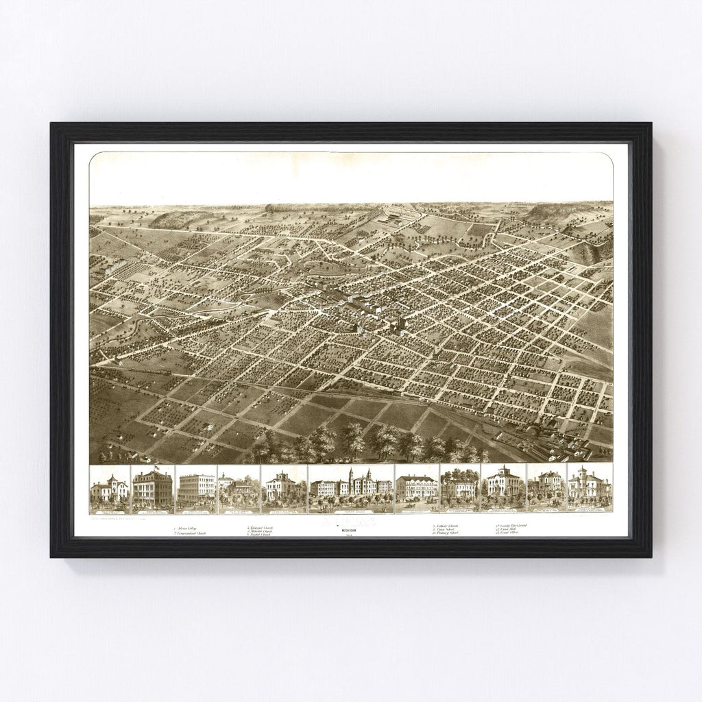 Vintage Map of Adrian, Michigan 1866