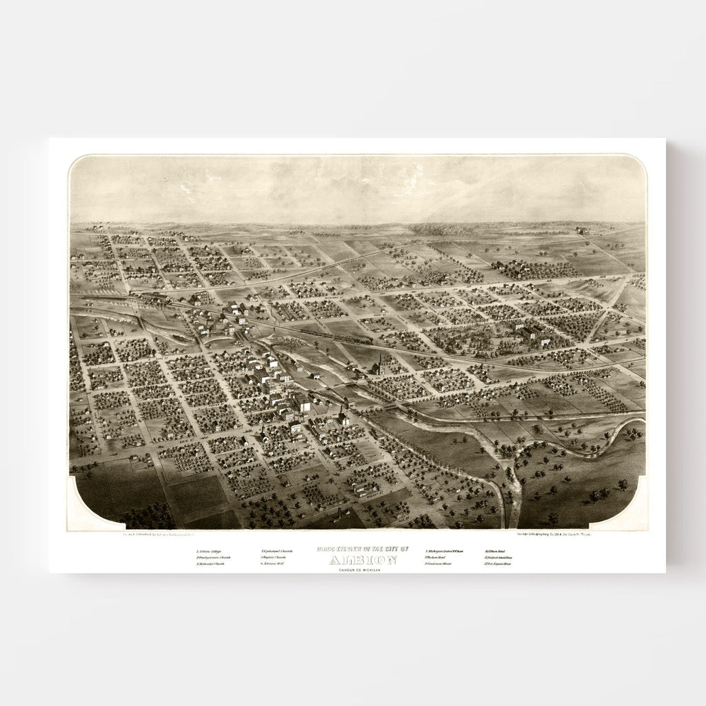 Vintage Map of Albion, Michigan 1868