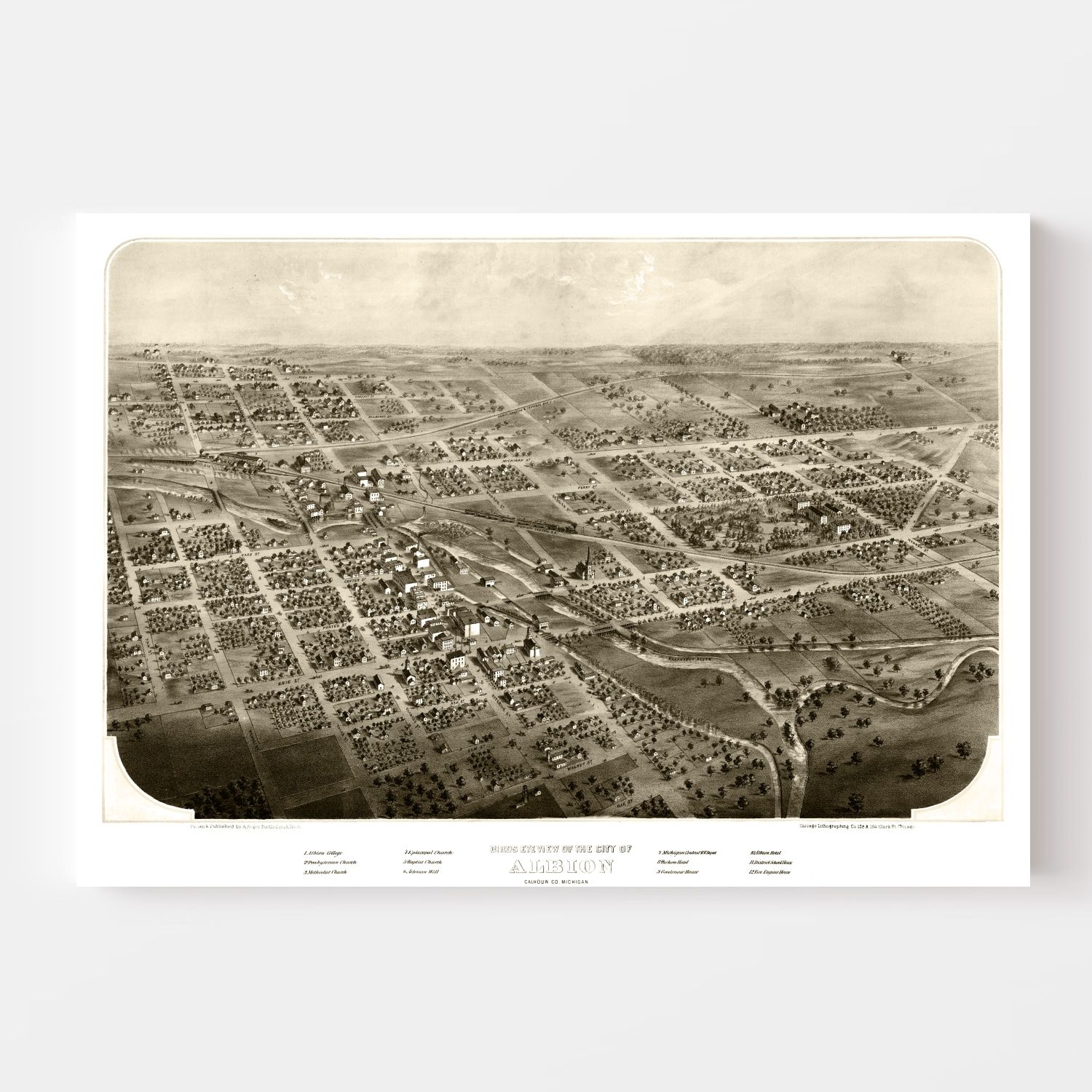 Vintage Map of Albion, Michigan 1868