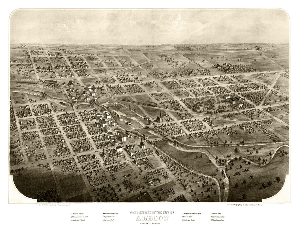 Vintage Map of Albion, Michigan 1868