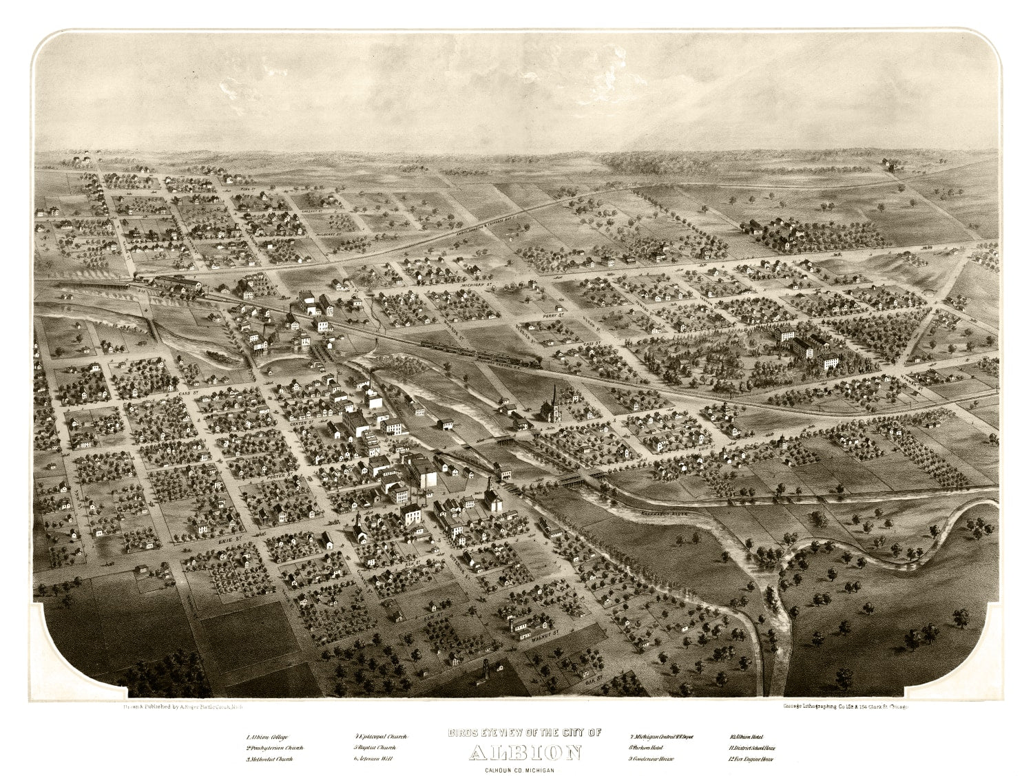 Vintage Map of Albion, Michigan 1868