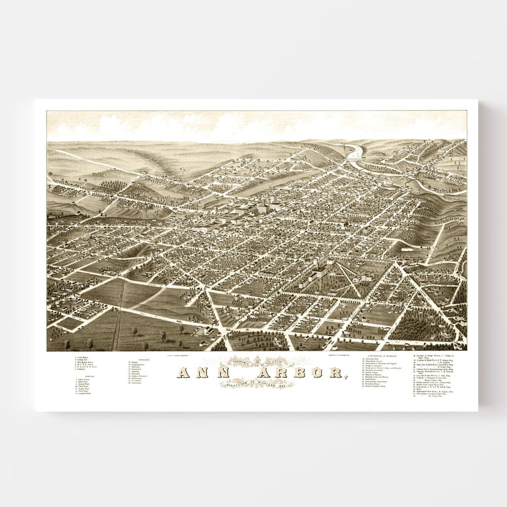 Vintage Map of Ann Arbor, Michigan 1880