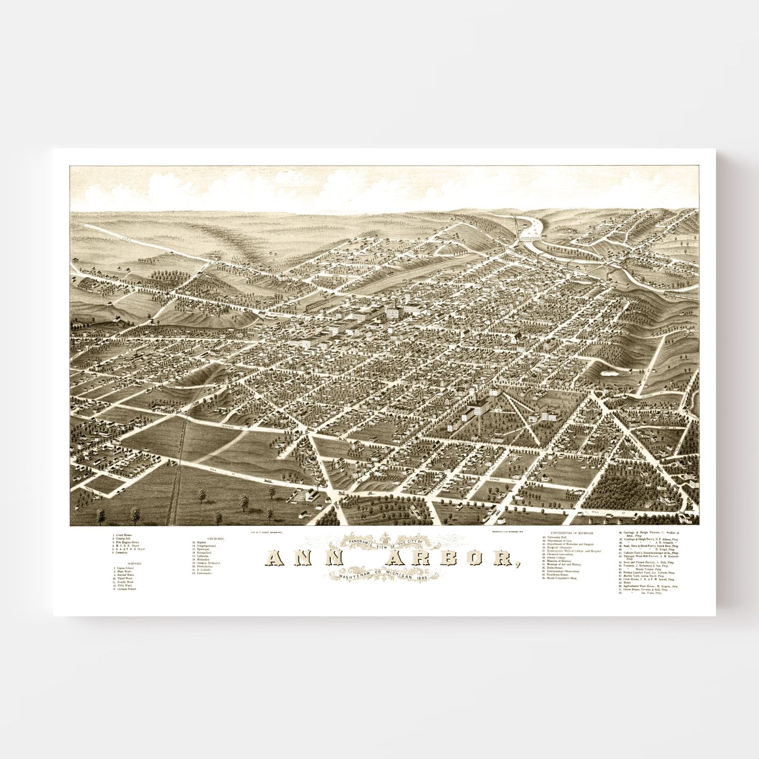 Vintage Map of Ann Arbor, Michigan 1880