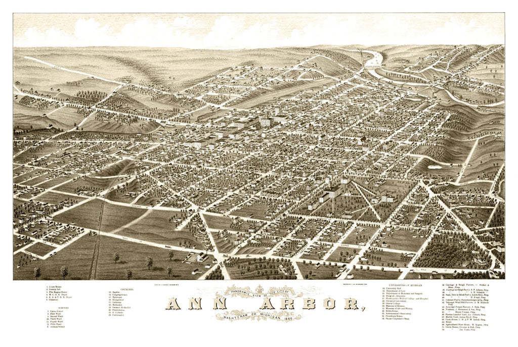 Vintage Map of Ann Arbor, Michigan 1880