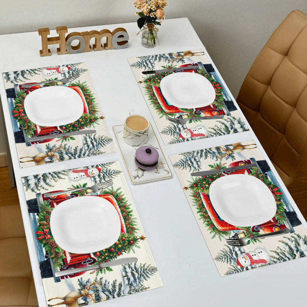 Merry Christmas Old Red Truck Set of 4 Table Placemats - 18" x 12"  (Made in USA)