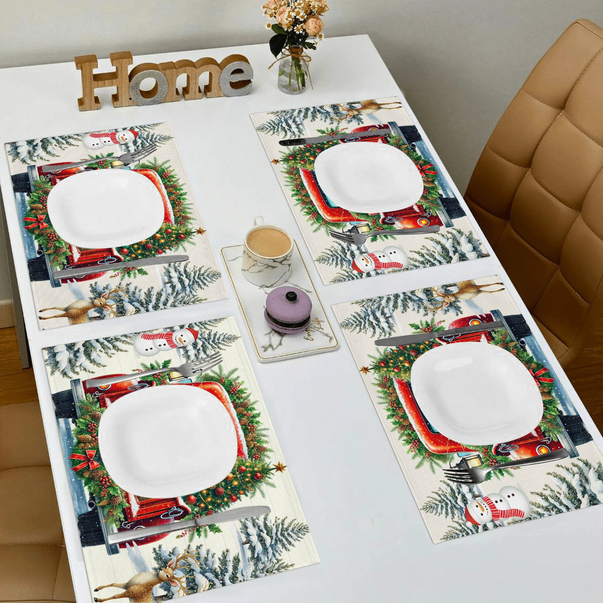Merry Christmas Old Red Truck Set of 4 Table Placemats - 18" x 12"  (Made in USA)