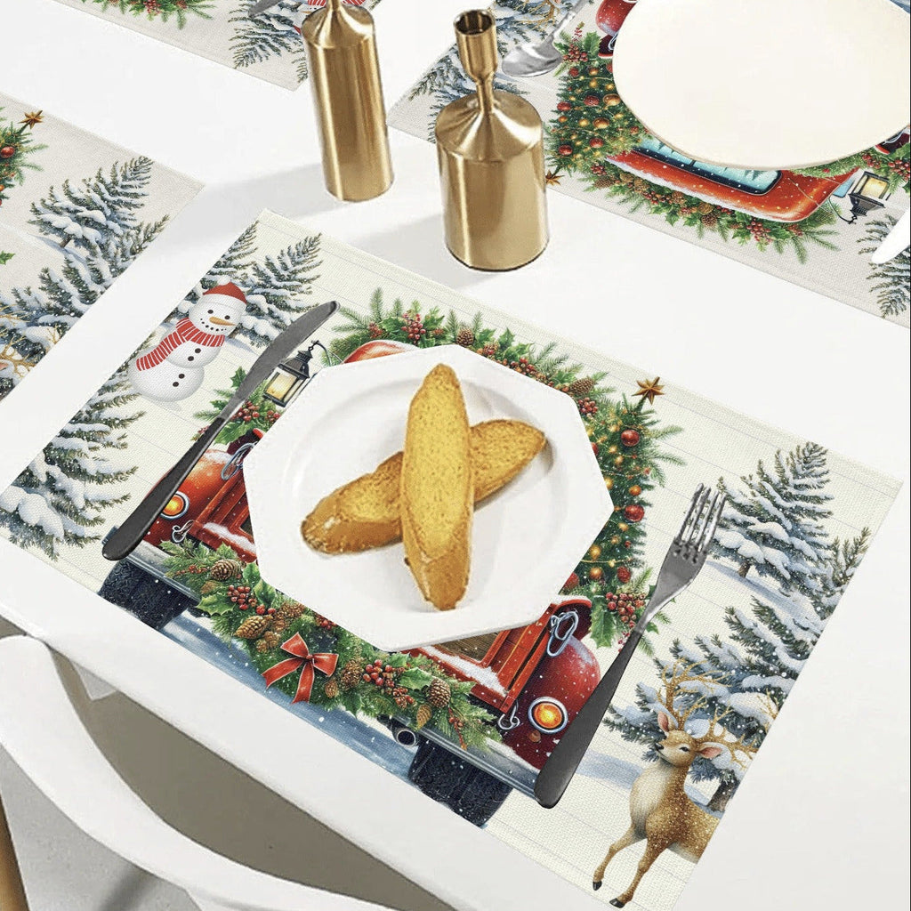 Merry Christmas Old Red Truck Set of 4 Table Placemats - 18" x 12"  (Made in USA)
