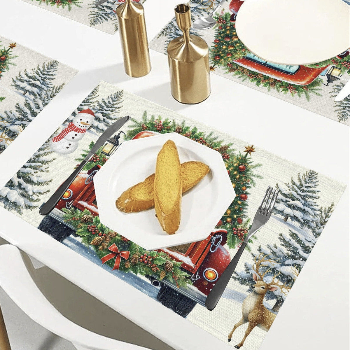 Merry Christmas Old Red Truck Set of 4 Table Placemats - 18" x 12"  (Made in USA)