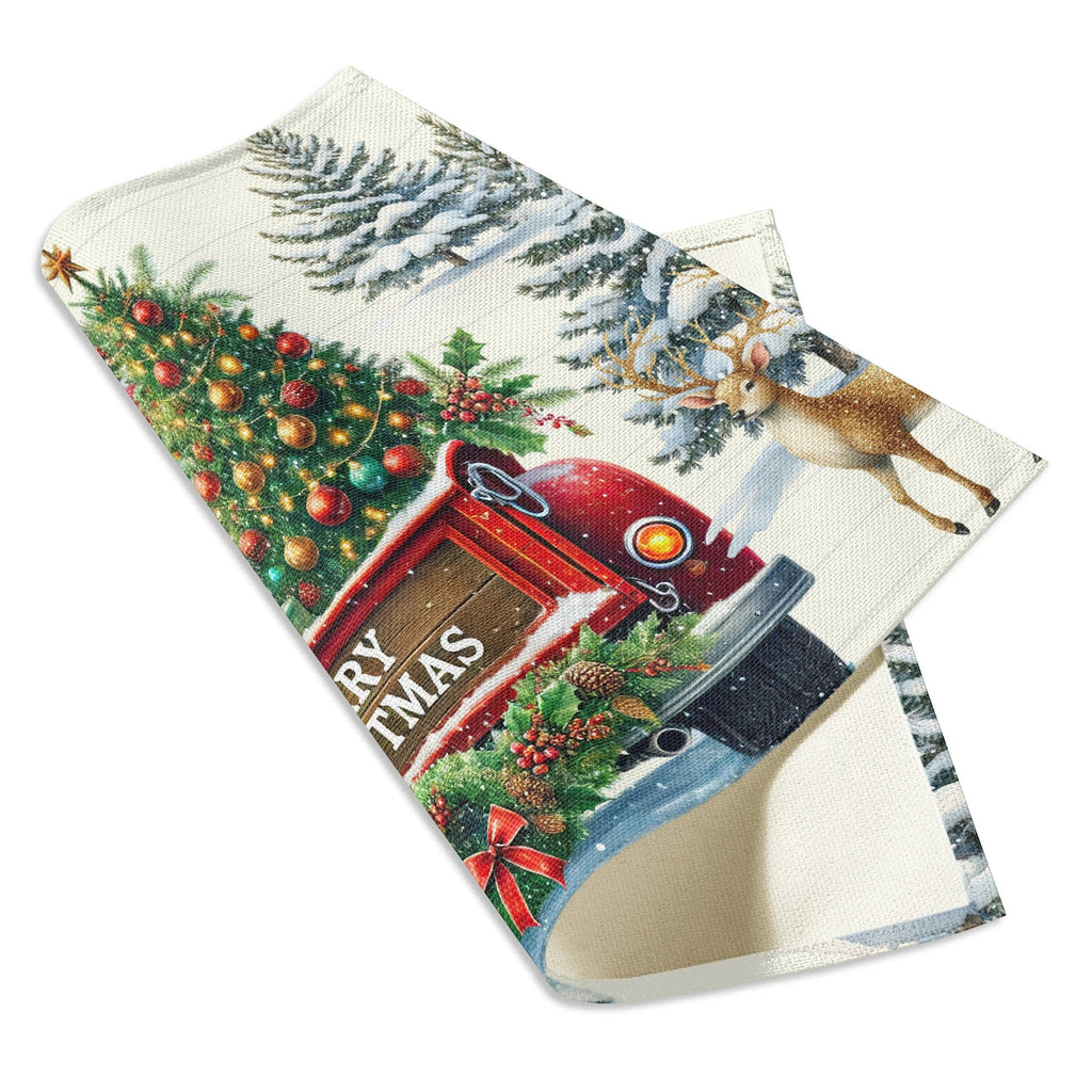 Merry Christmas Old Red Truck Set of 4 Table Placemats - 18" x 12"  (Made in USA)