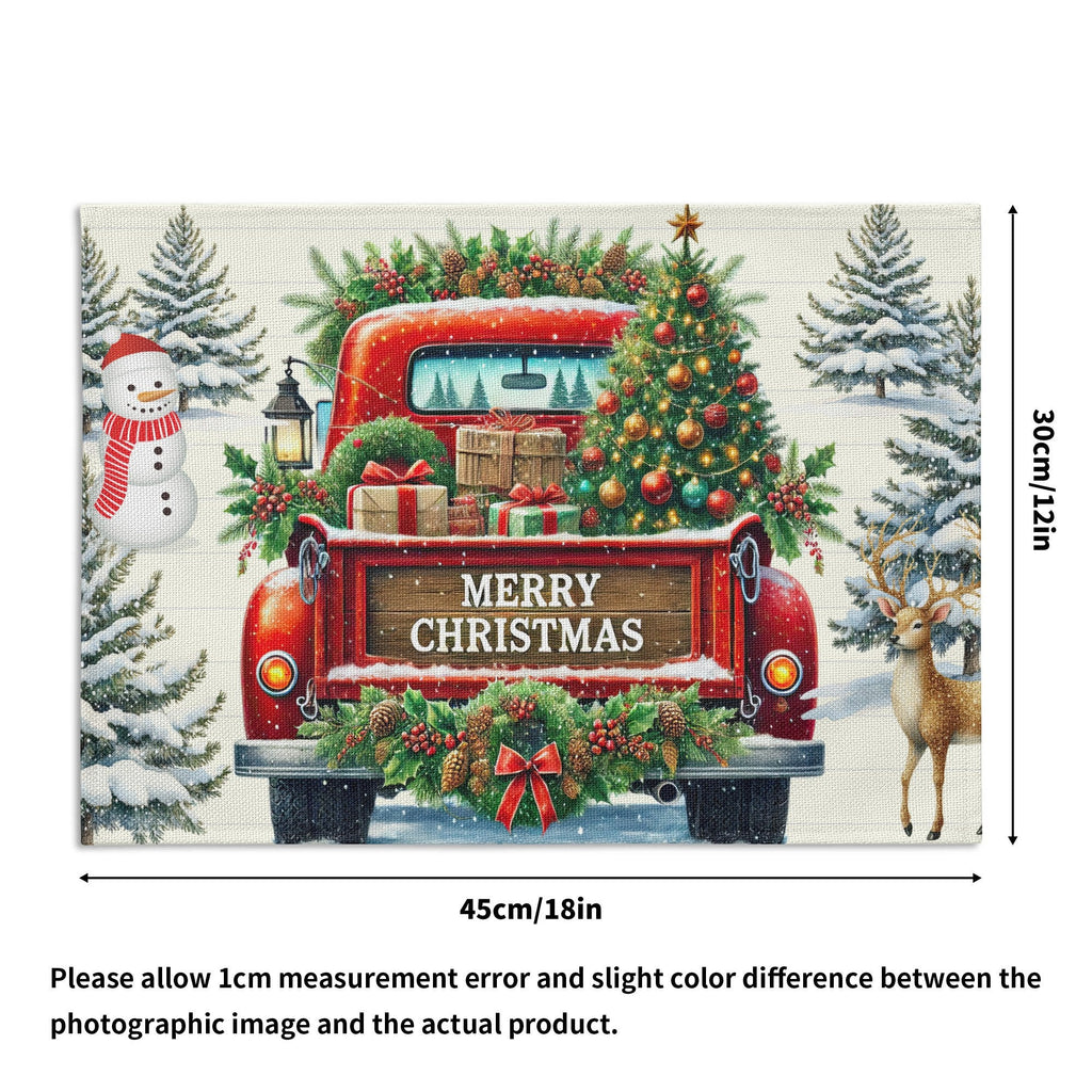 Merry Christmas Old Red Truck Set of 4 Table Placemats - 18" x 12"  (Made in USA)