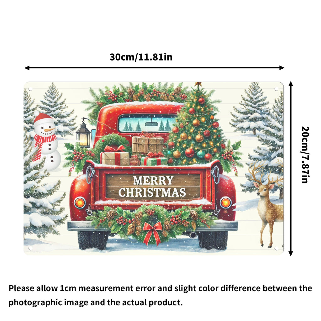 Merry Christmas Old Red Truck Printed Aluminum Metal Sign - 12" x 8" (Made in the USA)