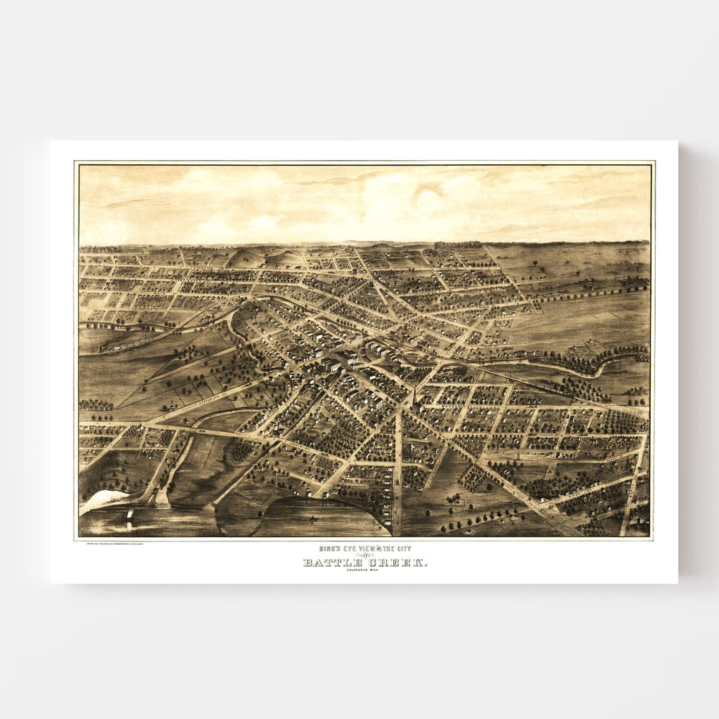 Vintage Map of Battle Creek, Michigan 1870