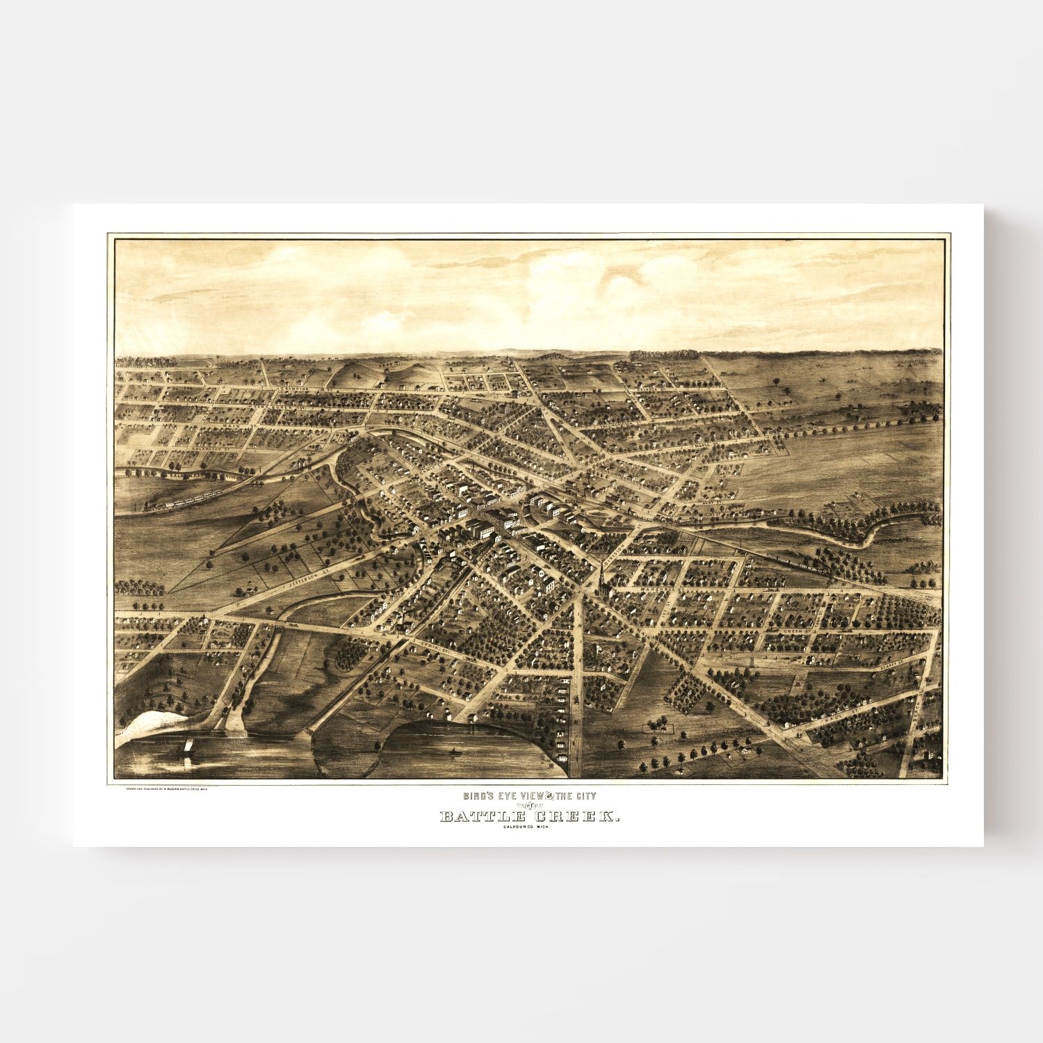 Vintage Map of Battle Creek, Michigan 1870