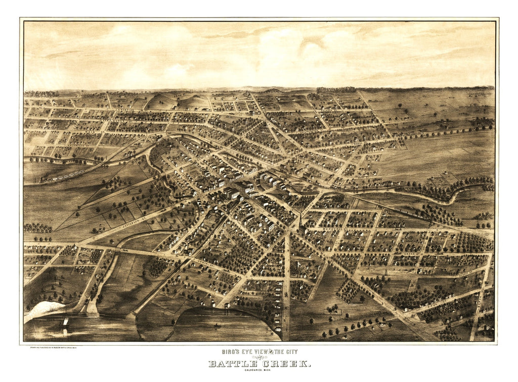 Vintage Map of Battle Creek, Michigan 1870