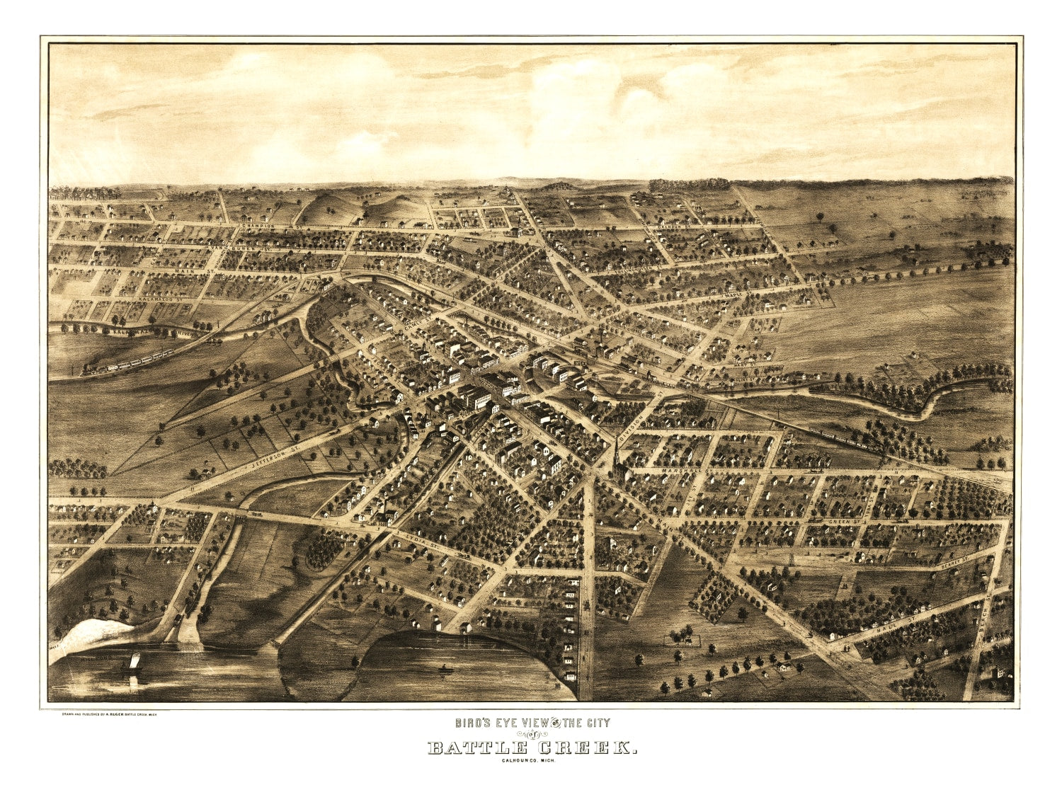 Vintage Map of Battle Creek, Michigan 1870