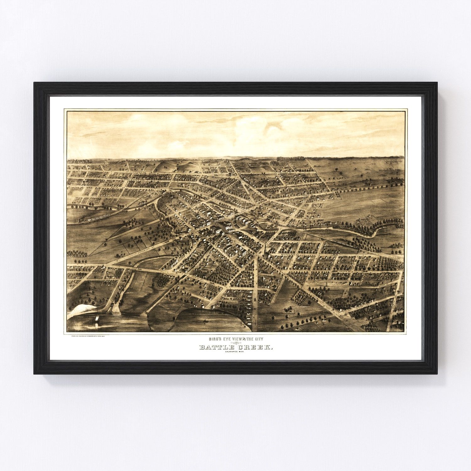 Vintage Map of Battle Creek, Michigan 1870