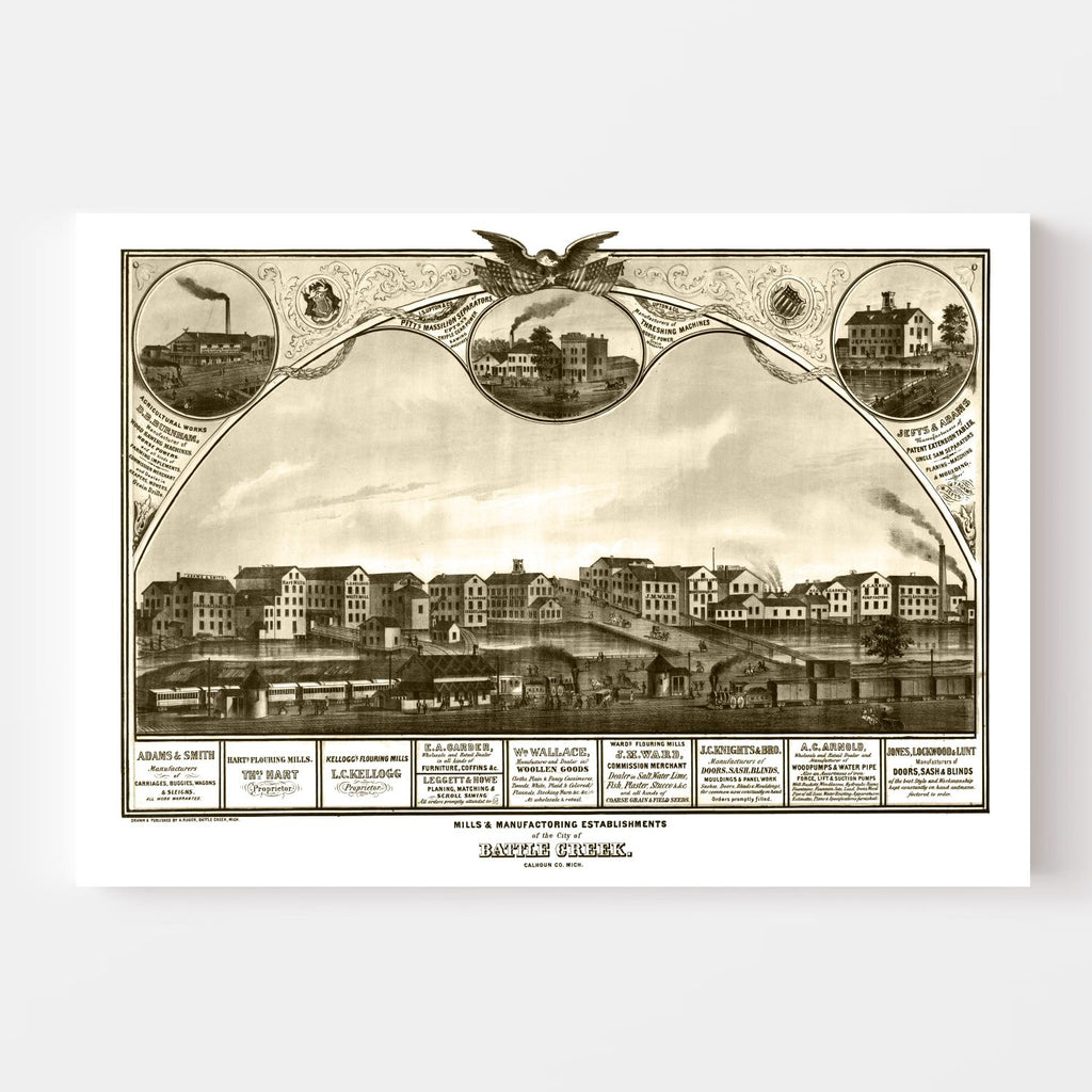 Vintage Map of Battle Creek, Michigan 1869