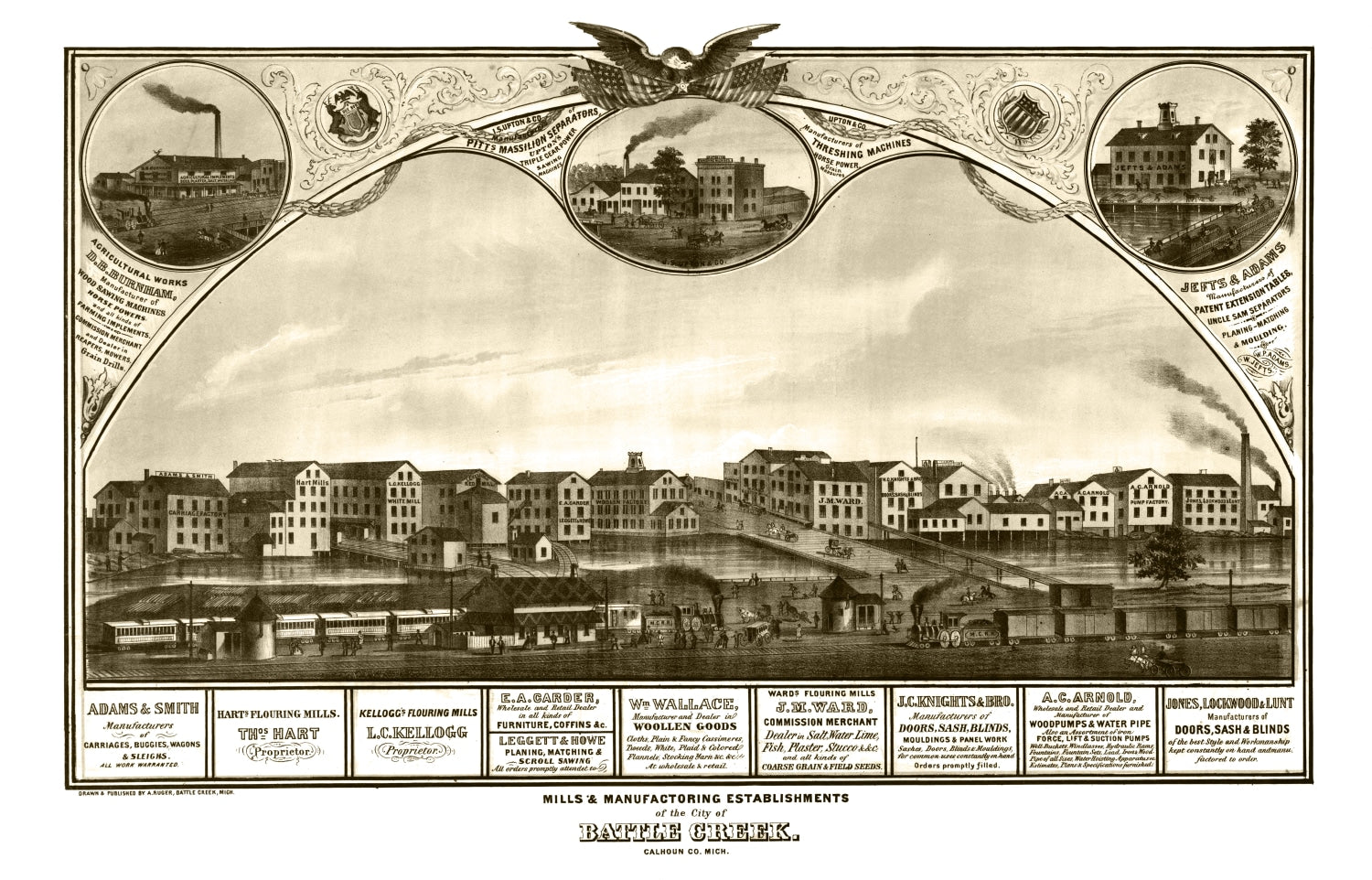 Vintage Map of Battle Creek, Michigan 1869