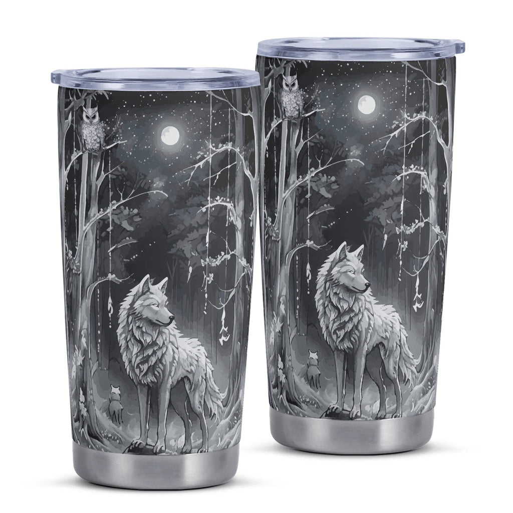 Ethereal Wolf in the Moonlight Stainless Steel 20oz Car Tumbler (Made in USA )