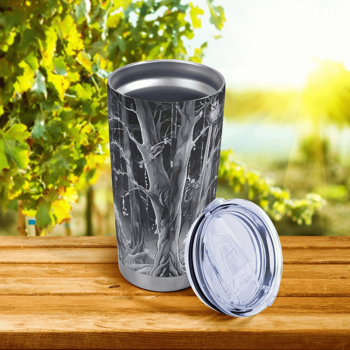 Ethereal Wolf in the Moonlight Stainless Steel 20oz Car Tumbler (Made in USA )