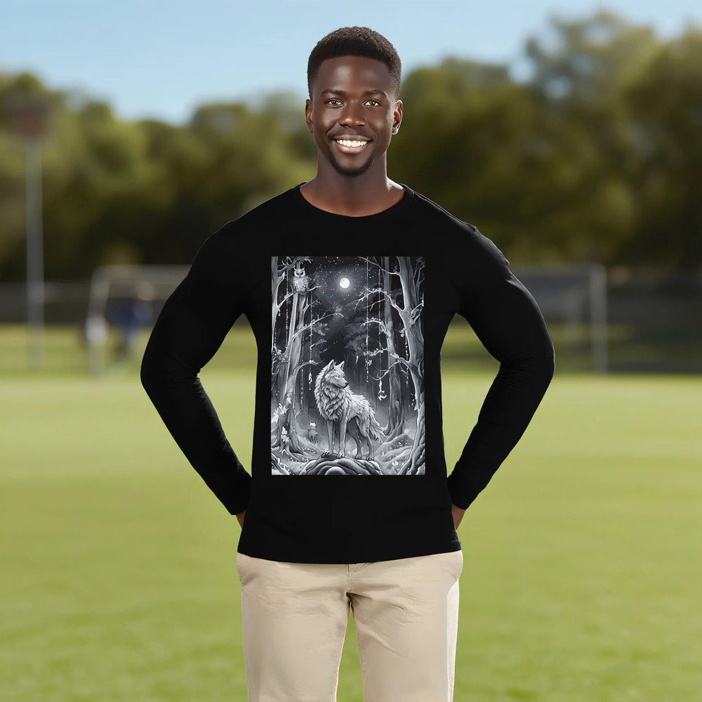 Ethereal Wolf in the Moonlight Printed Unisex Crew Neck Long Sleeve T-shirt