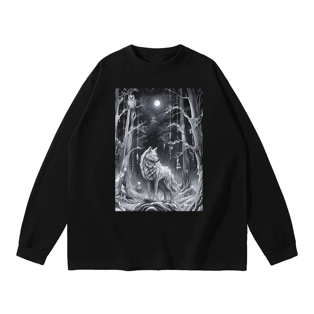 Ethereal Wolf in the Moonlight Printed Unisex Crew Neck Long Sleeve T-shirt