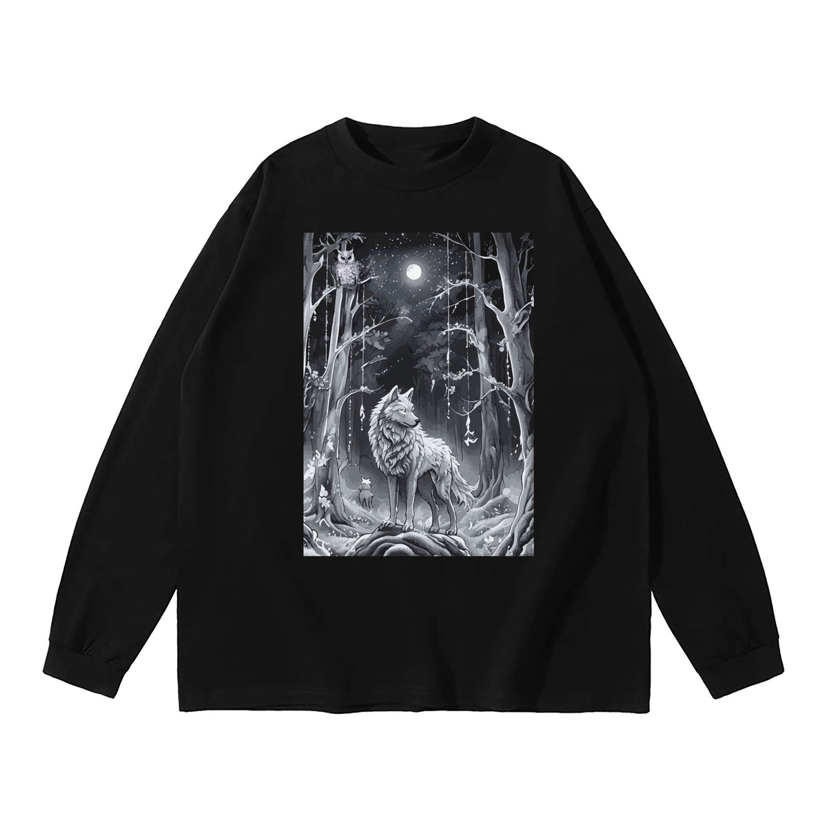 Ethereal Wolf in the Moonlight Printed Unisex Crew Neck Long Sleeve T-shirt