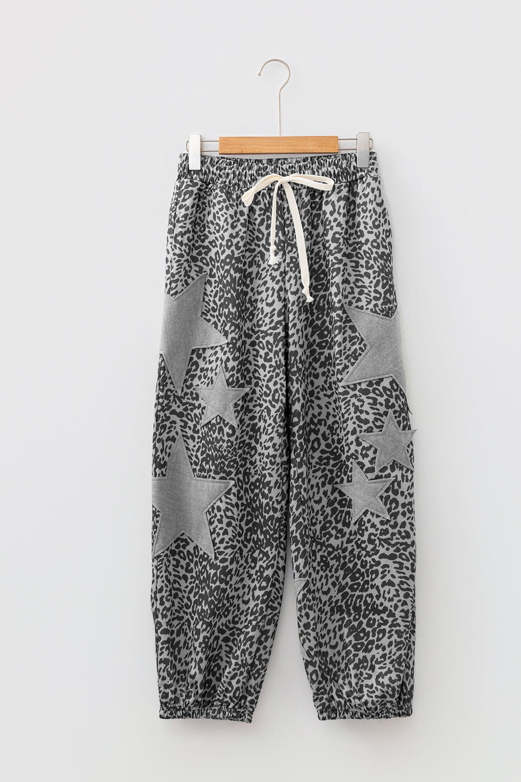 Leopard Star Patch Drawstring Jogger Pants