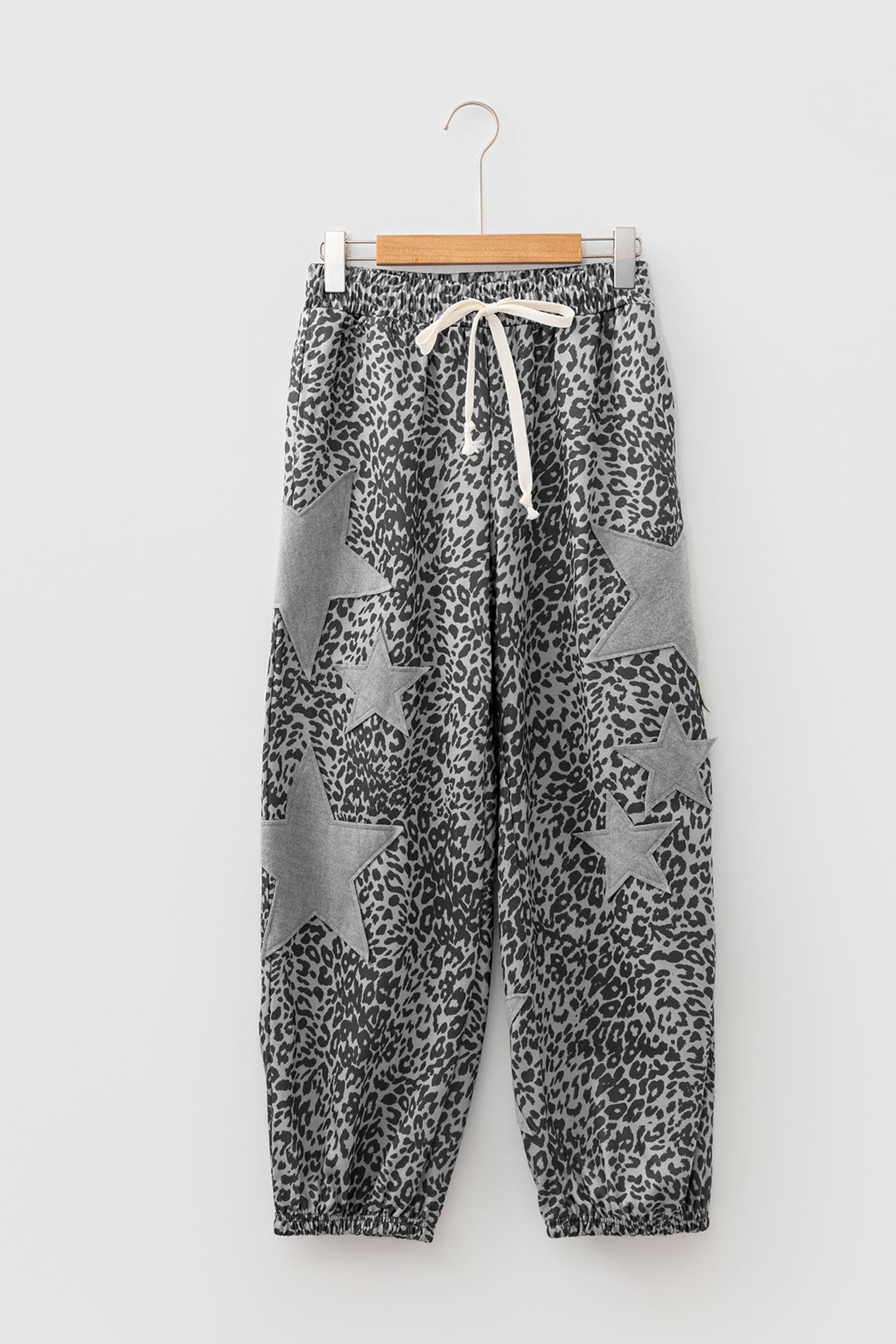 Leopard Star Patch Drawstring Jogger Pants