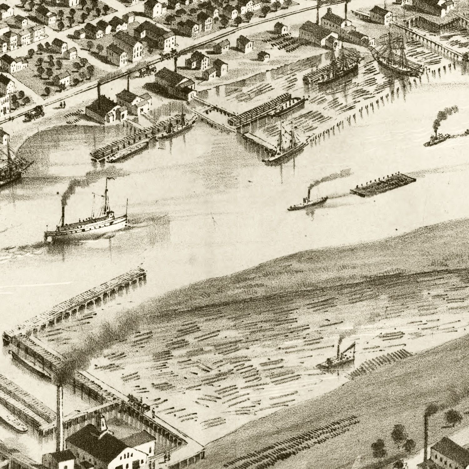 Vintage Map of Bay City, Michigan 1867