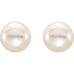 14K Yellow Gold 5-6 mm Cultured White Freshwater Button Pearl Earrings