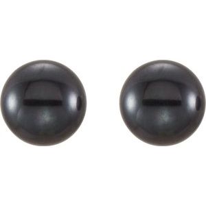 14K Yellow Gold 5-6 mm Cultured Black Freshwater Button Pearl Earrings