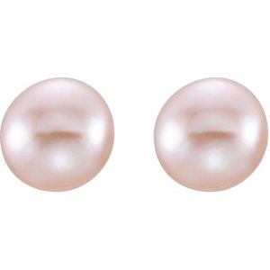14K Yellow Gold 8-9 mm Cultured Pink Freshwater Pearl Earrings