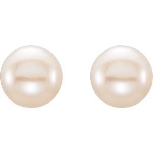 14K Yellow Gold 6-7 mm Cultured White Freshwater Button Pearl Earrings
