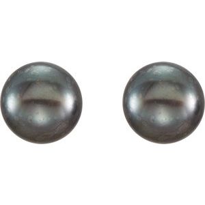 14K Yellow Gold 6-7 mm Cultured Black Freshwater Button Pearl Earrings
