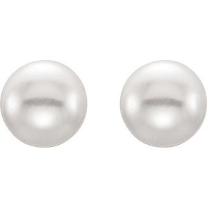 Sterling Silver 7-8 mm Cultured White Freshwater Button Pearl Earrings