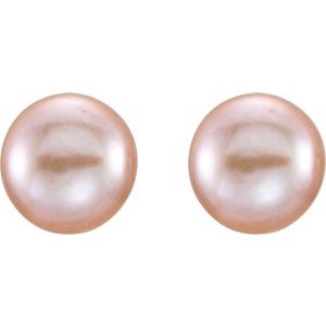 14K Yellow Gold 7-8 mm Cultured Pink Freshwater Pearl Earrings