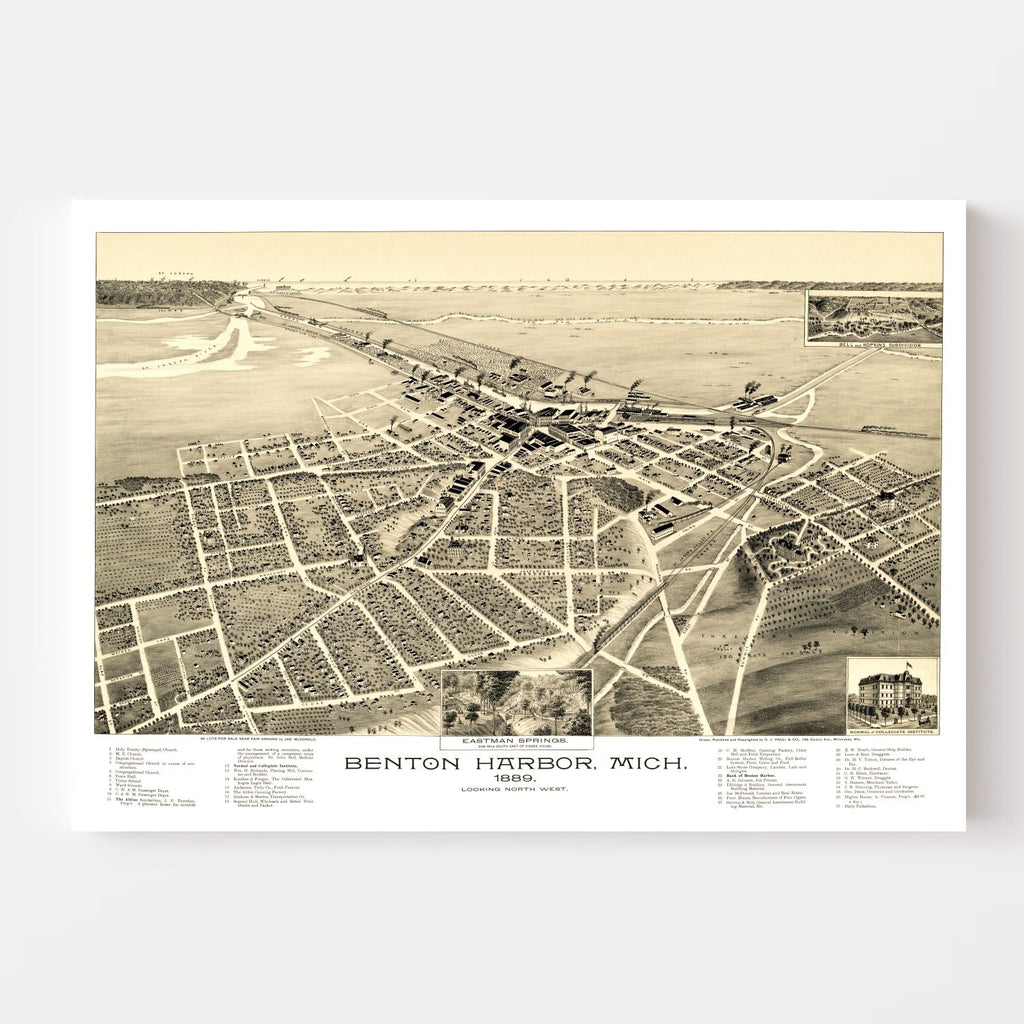 Vintage Map of Benton Harbor, Michigan 1889