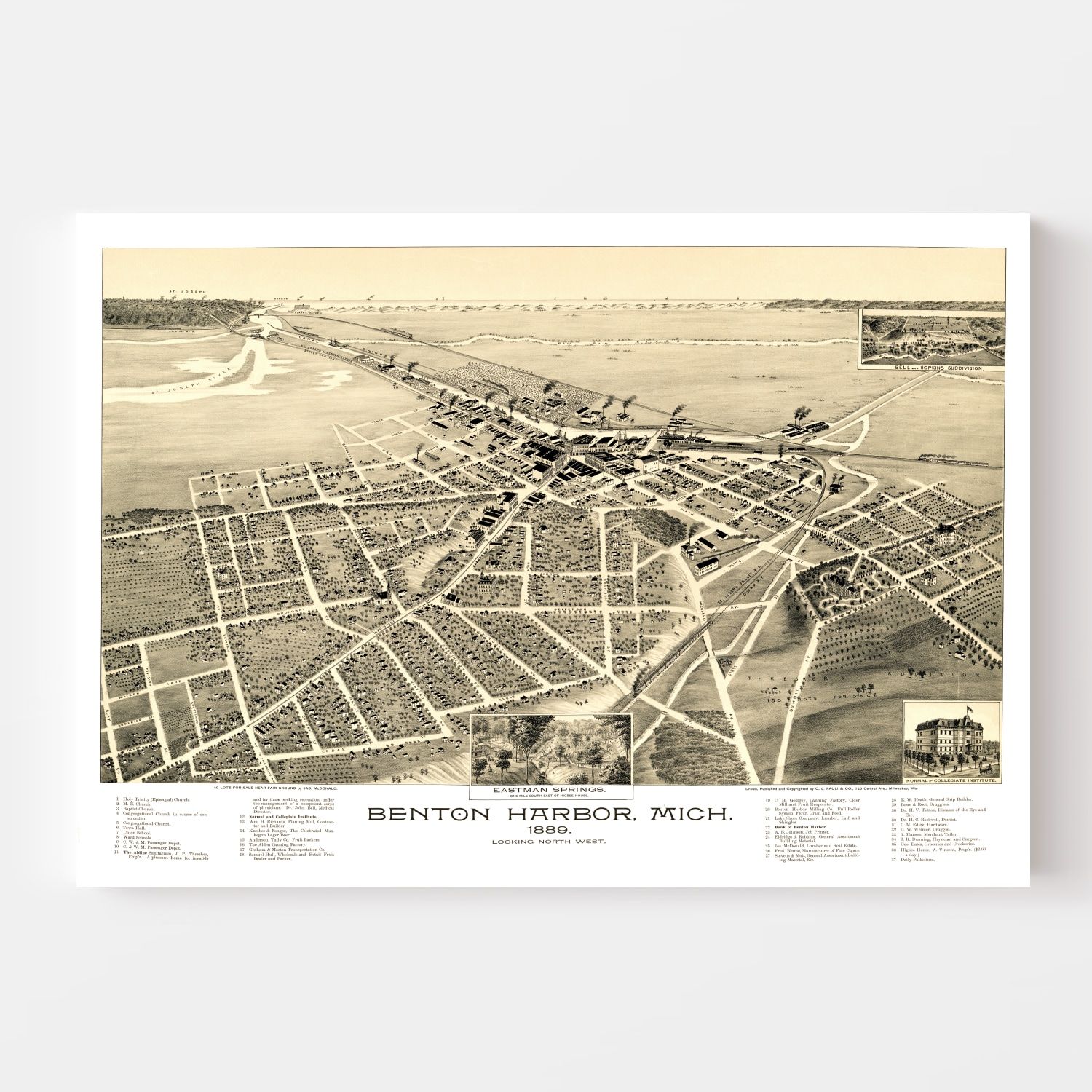 Vintage Map of Benton Harbor, Michigan 1889