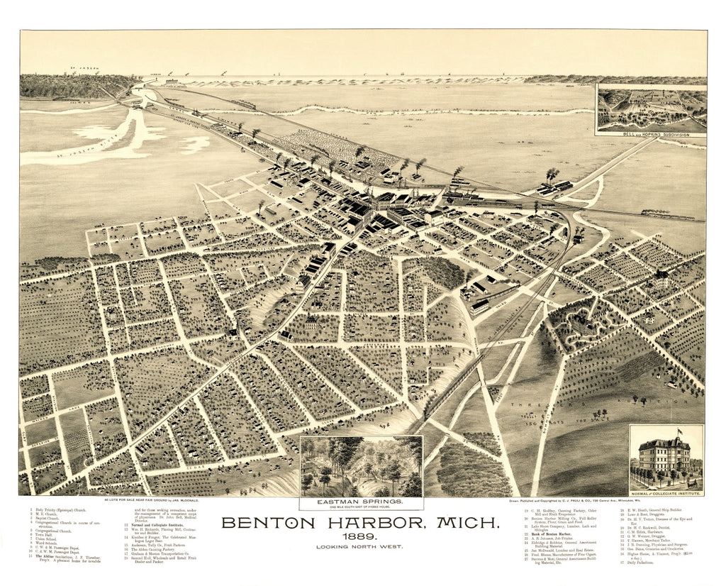 Vintage Map of Benton Harbor, Michigan 1889