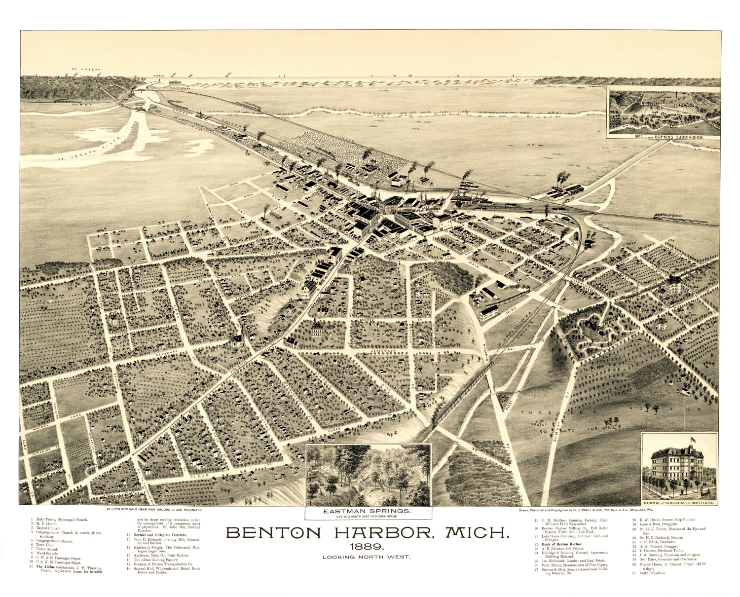 Vintage Map of Benton Harbor, Michigan 1889