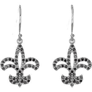 14K White Gold 1/2 CTW Natural Black Diamond Fleur-de-Lis Earrings – image 2