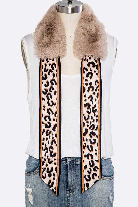 Faux Fur Satin Ribbon Tie Scarf