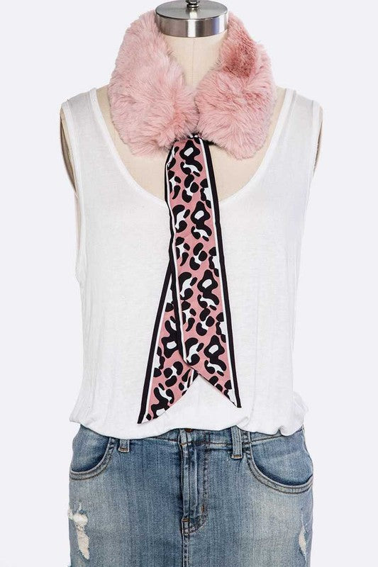 Faux Fur Satin Ribbon Tie Scarf