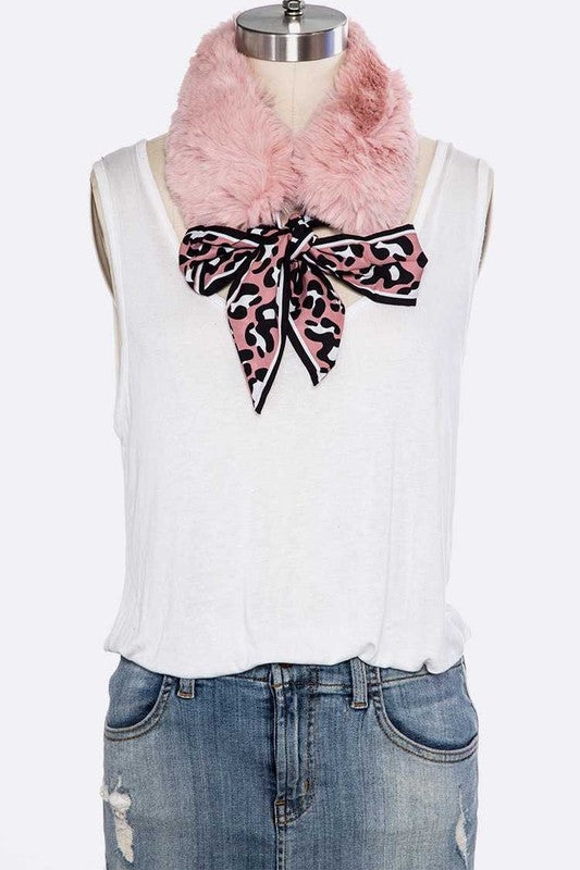 Faux Fur Satin Ribbon Tie Scarf