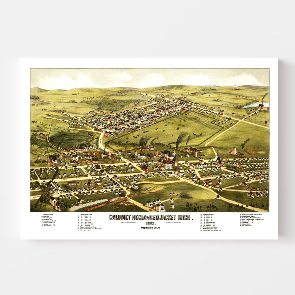 Vintage Map of Calumet, Hecla & Red Jacket, Michigan 1881