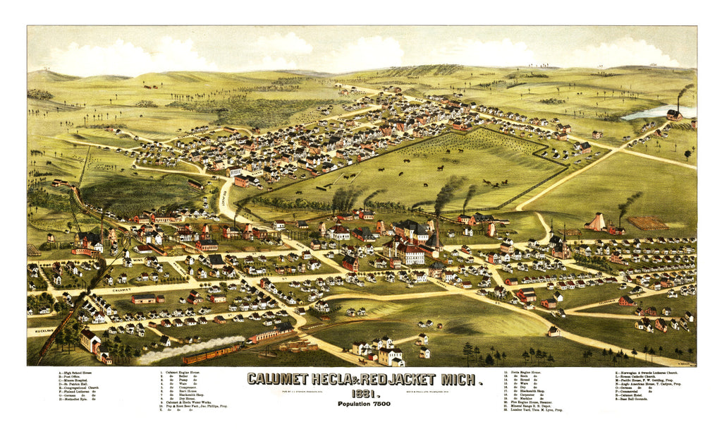 Vintage Map of Calumet, Hecla & Red Jacket, Michigan 1881