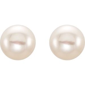 14K Yellow Gold 8-9 mm Cultured White Freshwater Button Pearl Earrings