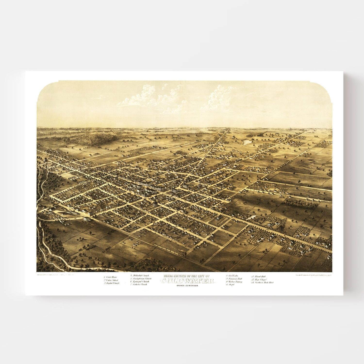 Vintage Map of Coldwater, Michigan 1868